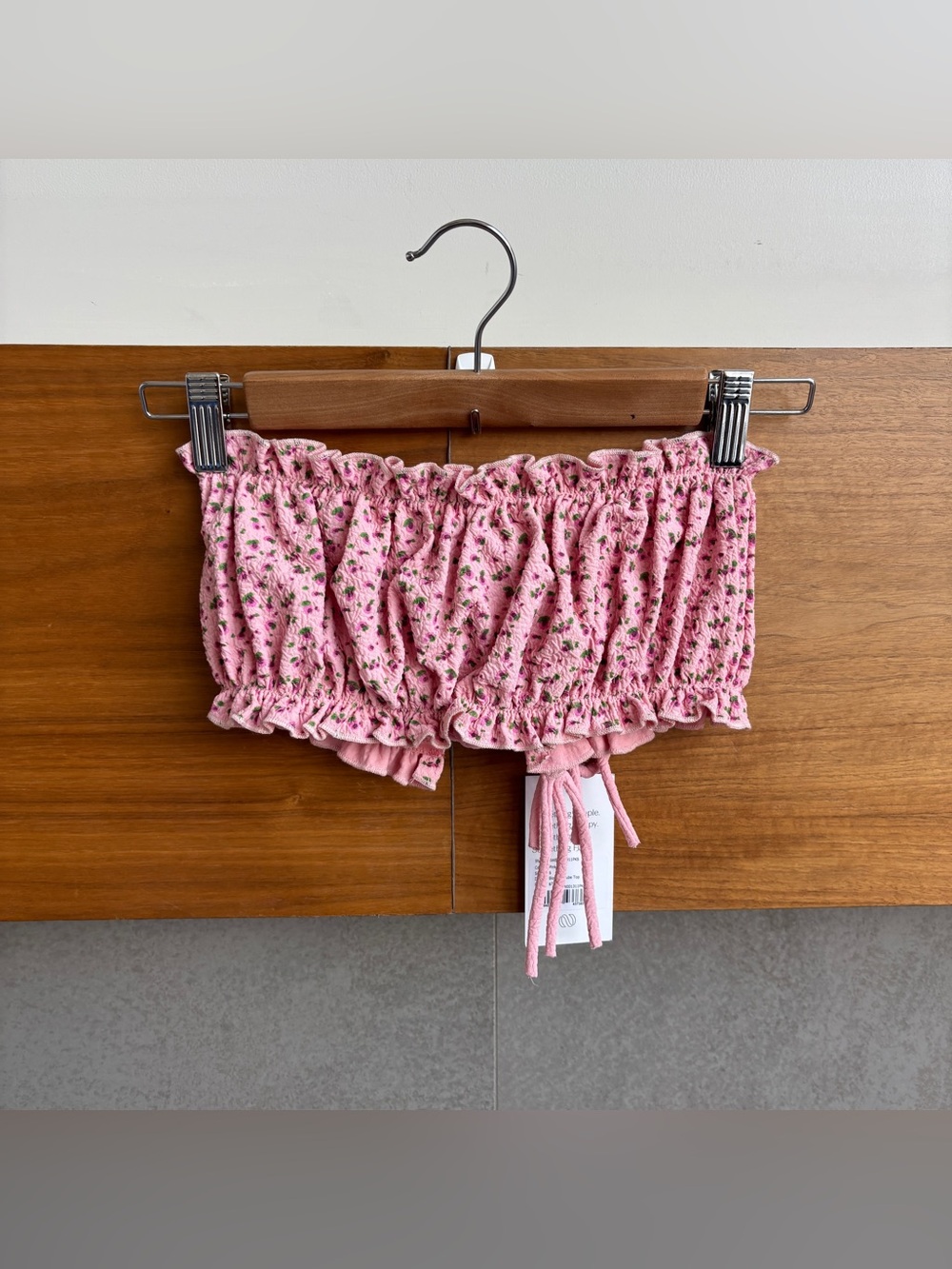 NWT Something Navy Pink Floral Lace Up Tube Bandeau Bikini, Size S